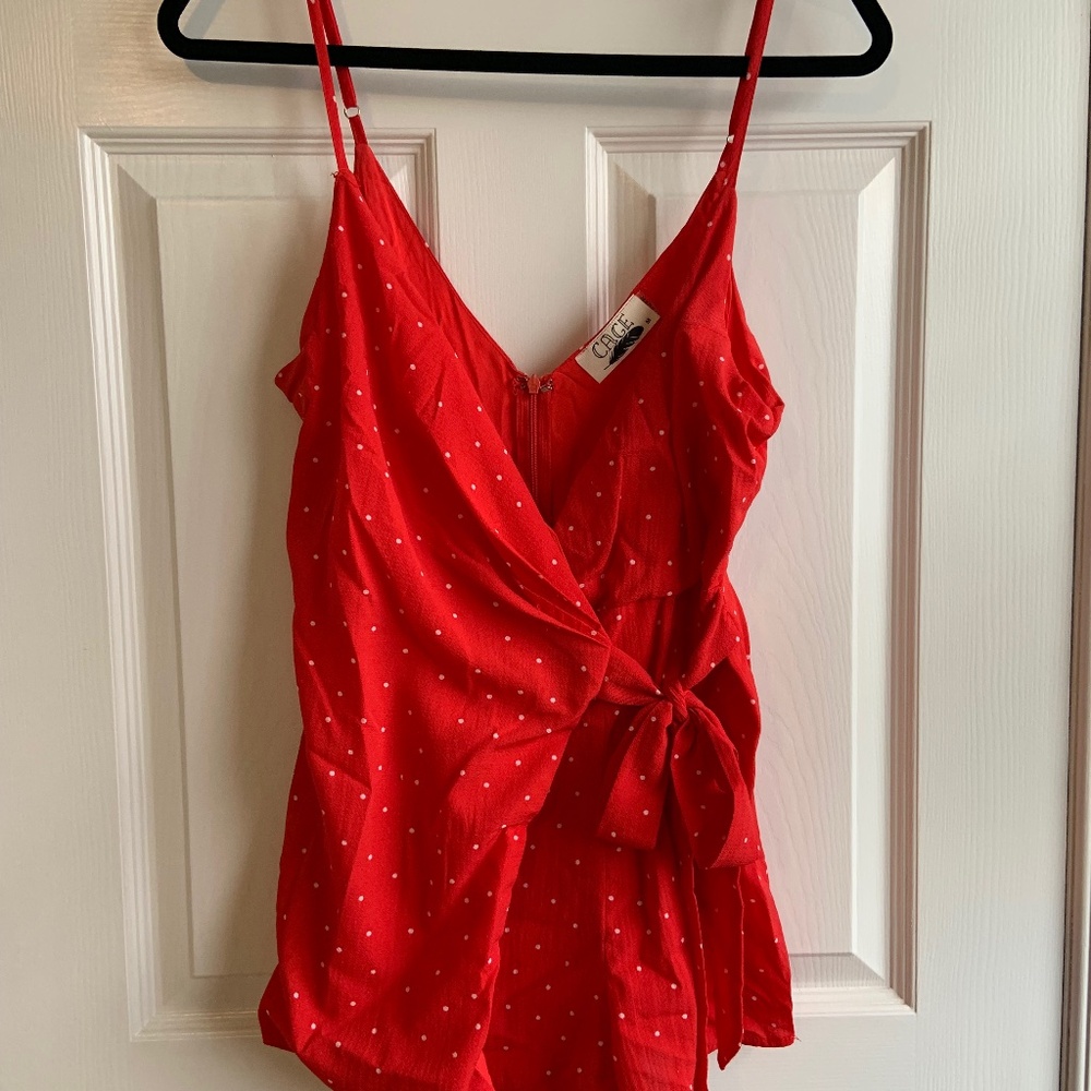 CAGE - MEDIUM - Mini - Red w/ white polka dots - romper - front tie back zip